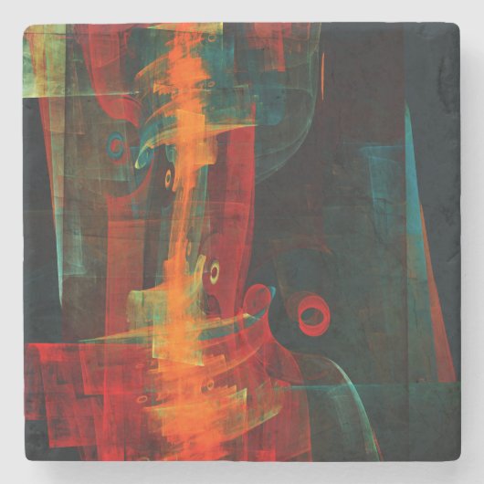 水オレンジレッドブルーモダン抽象芸術アートパターン ストーンコースター (正面)