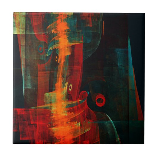 水オレンジレッドブルーモダン抽象芸術アートパターン タイル (正面)