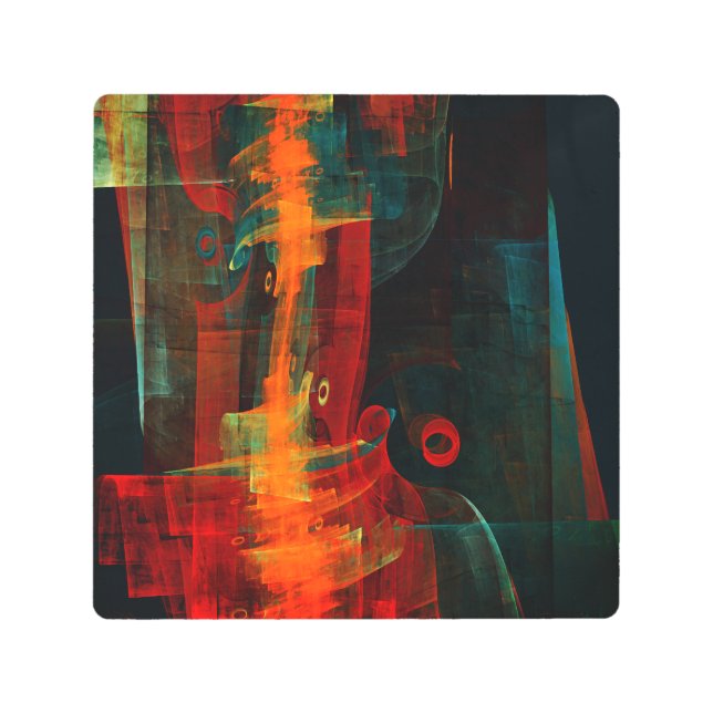 水オレンジレッドブルーモダン抽象芸術アートパターン メタルプリント (正面)