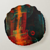 水オレンジレッドブルーモダン抽象芸術アートパターン ラウンドクッション (裏面)