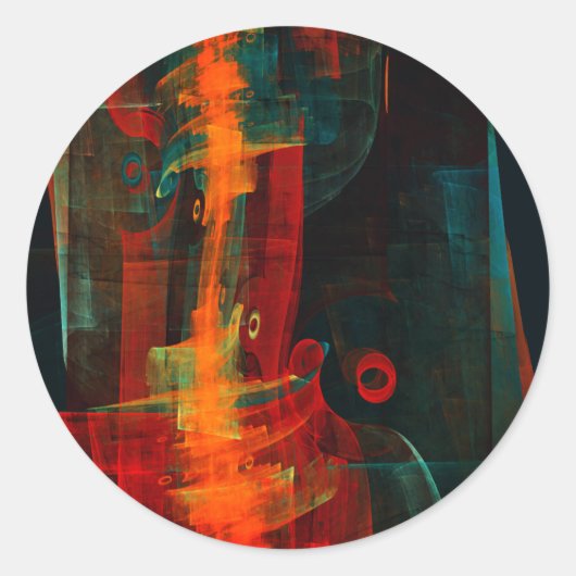 水オレンジレッドブルーモダン抽象芸術アートパターン ラウンドシール (正面)
