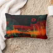 水オレンジレッドブルーモダン抽象芸術アートパターン ランバークッション (ブランケット)