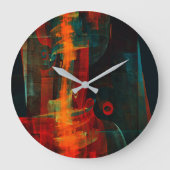 水オレンジレッドブルーモダン抽象芸術アートパターン ラージ壁時計 (正面)