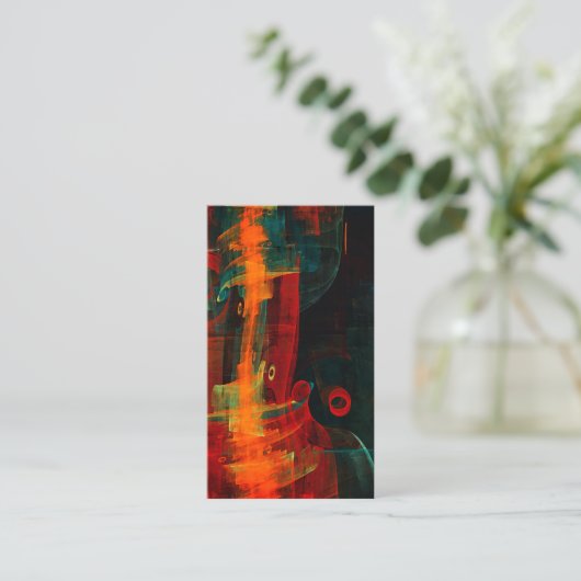 水オレンジレッドブルーモダン抽象芸術アートパターン 名刺 (スタンド正面)