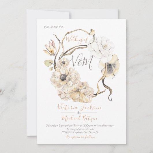 水オーガニック色フローラボー結婚式招待状 招待状 (正面)