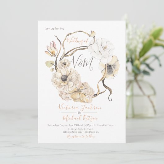 水オーガニック色フローラボー結婚式招待状 招待状 (スタンド正面)