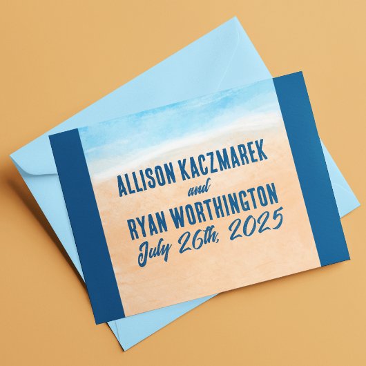 水カジュアル色ビーチ結婚式 サンキューカード