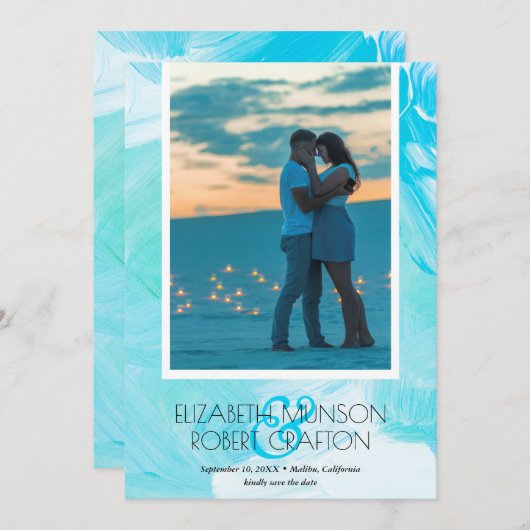 水カジュアル色フォトウェディング日付を保存 セーブザデート (正面/裏面)