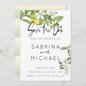 水カジュアル色レモンの花の日付を保存 セーブザデート (正面/裏面)