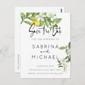 水カジュアル色レモンの花の日付を保存 ポストカード (正面/裏面)