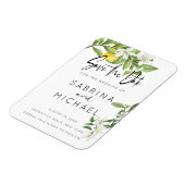 水カジュアル色レモンの花の日付を保存 マグネット (左側)