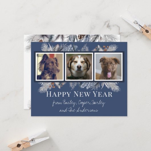 水カスタマイズ色の冬をテーマにしたペットの写真 カード (正面/裏面インサイチュ)