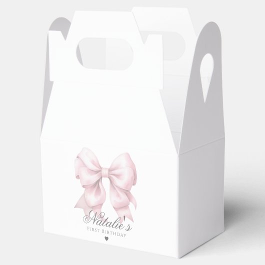 水カスタマイズ色ほこりっぽいピンクボウ1st誕生日 フェイバーボックス (オープン)