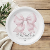 水カスタマイズ色ほこりっぽいピンクボウ1st誕生日 ペーパープレート