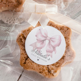 水カスタマイズ色ほこりっぽいピンクボウ1st誕生日 ラウンドシール