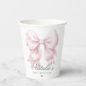 水カスタマイズ色ほこりっぽいピンクボウ1st誕生日 紙コップ (正面)