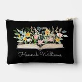 水カスタマイズ色オープンブックフラワーズフローラ アクセサリーポーチ (裏面)