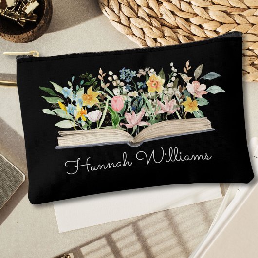 水カスタマイズ色オープンブックフラワーズフローラ アクセサリーポーチ