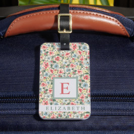 水カスタマイズ色フローラ緑ピンクの花 ラゲッジタグ