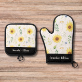 水カスタマイズ色ボホワイルドフラワースタイリッシュ 鍋つかみ&鍋敷きセット