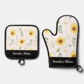 水カスタマイズ色ボホワイルドフラワースタイリッシュ 鍋つかみ&鍋敷きセット (正面)