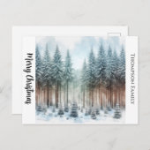 水カスタム色クリスマス松の森はがき ポストカード (正面/裏面)