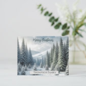 水カスタム色クリスマス松の森はがき ポストカード (スタンド正面)
