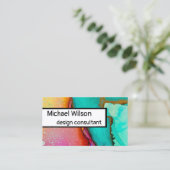 水カスタム色デザインターコイズピンクオレンジ 名刺 (スタンド正面)