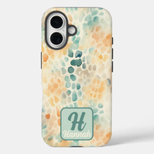水カスタム色モノグラムの青緑色 iPhone 16ケース