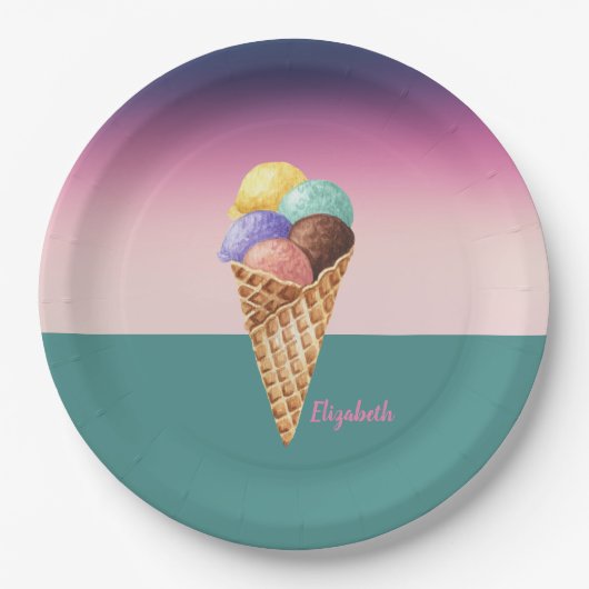 水カッコいいカラフル色アイスクリーム ペーパープレート (正面)