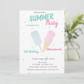 水カッコいい色のアイスクリーム夏の誕生日パーティー 招待状 (スタンド正面)