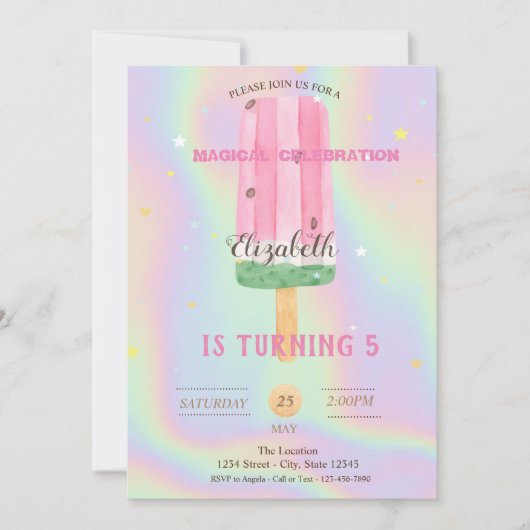 水カッコいい色アイスクリームホログラフィック誕生日 招待状 (正面)