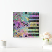 水カッコいい色（ばちゃばちゃ）跳ねるピカラフルアノ スクエア壁時計 (ホーム)