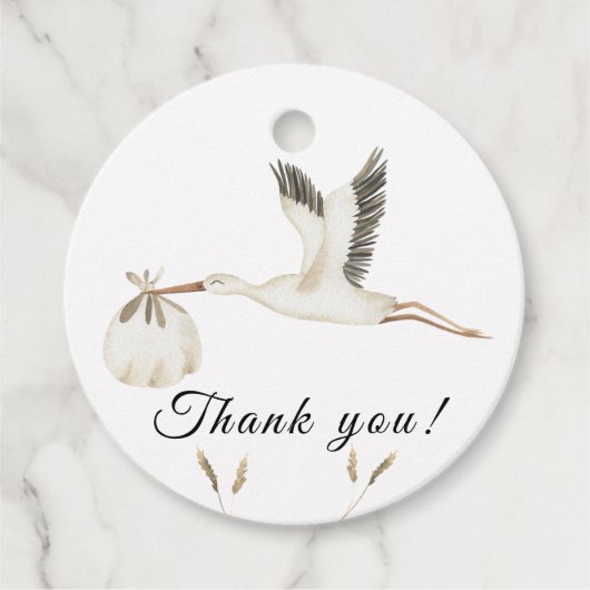 水カラコウノトリ赤ちゃんシャワーありがとう フェイバータグ (正面)