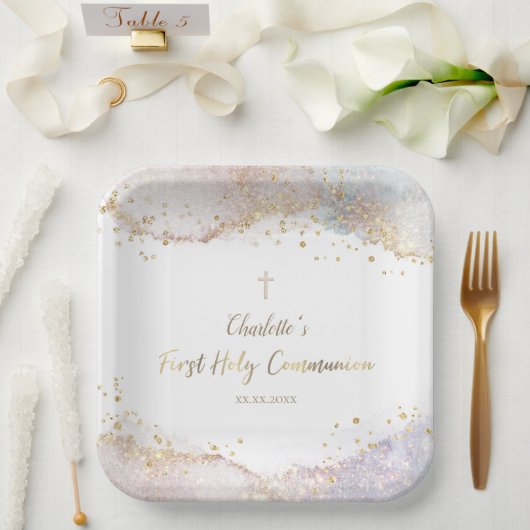 水カラスプラッシュグリッター第1聖餐式 ペーパープレート (ウェディング)