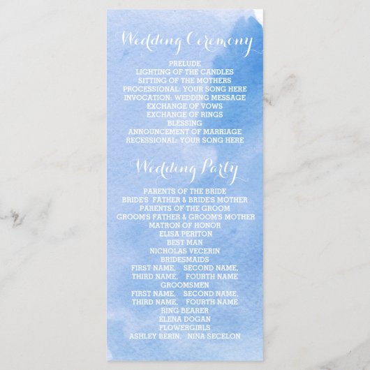 水カラスプラッシュコーラルリーフブルーウェディングプログラム プログラム (裏面)