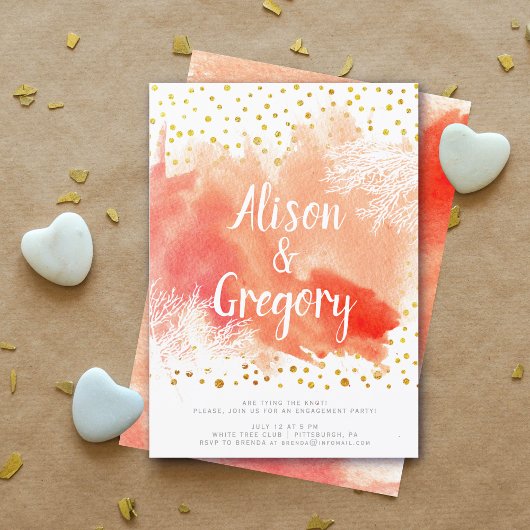 水カラスプラッシュコーラルリーフ紙吹雪婚約 招待状