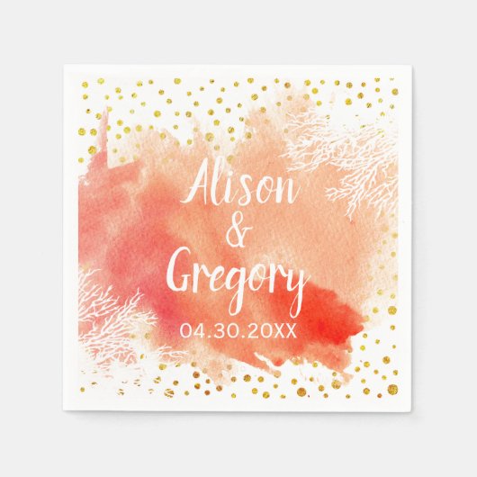 水カラスプラッシュコーラルリーフ金ゴールド結婚紙吹雪 スタンダードカクテルナプキン (正面)