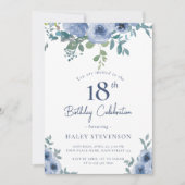 水カラダスティブルーフローラ18thシック誕生日 招待状 (正面)