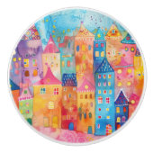 水カラフルお洒落色の街並み セラミックノブ (正面)