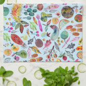 水カラフルお洒落色フルーツ野菜ブルー キッチンタオル (折り畳み)