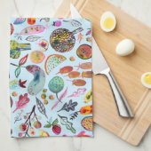 水カラフルお洒落色フルーツ野菜ブルー キッチンタオル (四つ折り)