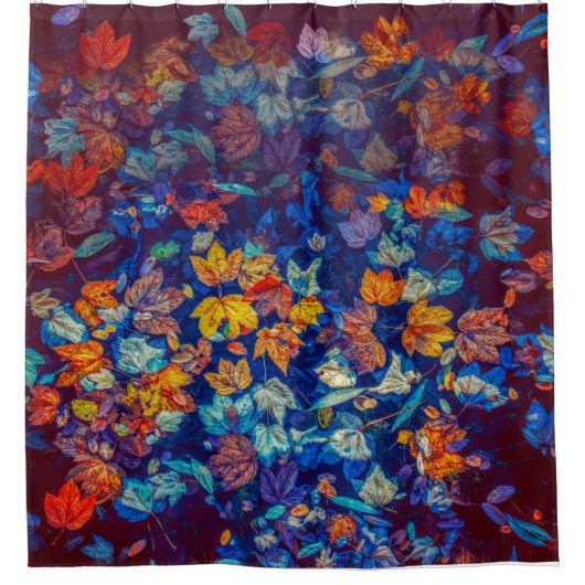 水カラフルに浮かぶ秋のカエデ シャワーカーテン (正面)