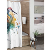 水カラフルに立つ鶴 シャワーカーテン