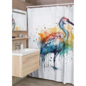 水カラフルに立つ鶴 シャワーカーテン