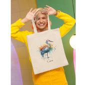 水カラフルに立つ鶴 トートバッグ