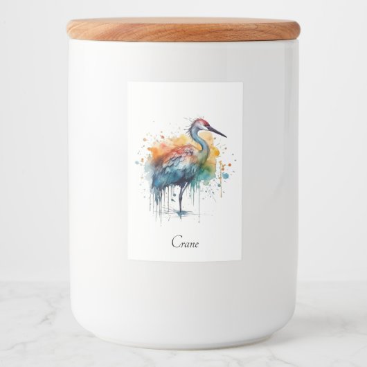 水カラフルに立つ鶴 フードラベル (正面)