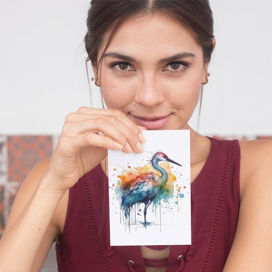 水カラフルに立つ鶴 ポストカード