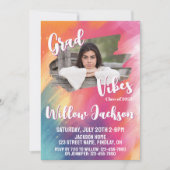 水カラフルアート彩卒業パーティーの写真 招待状 (正面)