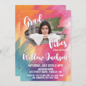 水カラフルアート彩卒業パーティーの写真 招待状 (正面/裏面)